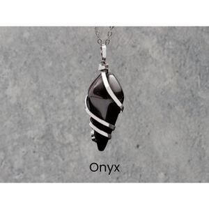 Onyx Silver Wrapped Crystal Necklace Boho Fairycore Silver Chain